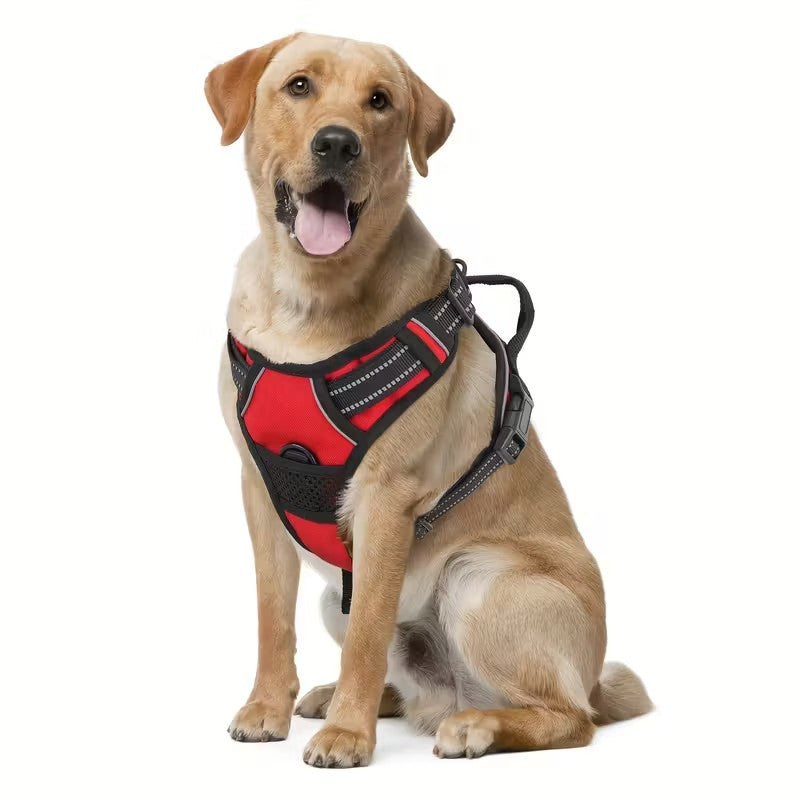 Colete para Cães Antitração com 2 Clip para Guia, Ajustável, Acolchoado Macio, Refletivo Oxford, Não Estrangula, com Alça de Fácil Controle
