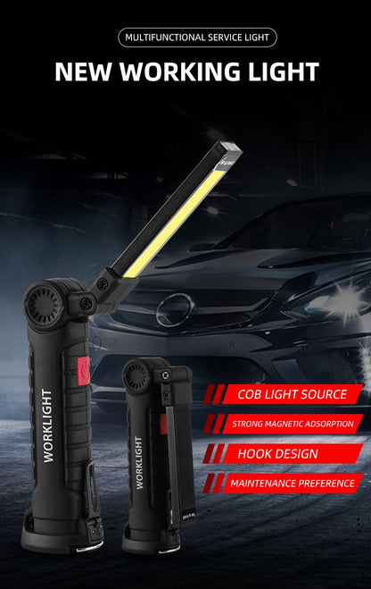 USB Rechargeable Camping LED Flashlight Work Light Magnet and Hook Waterproof Lighting Mode Suitable for Night Work