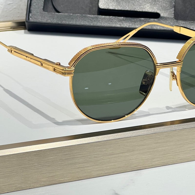 Óculos de Sol INS Gold Green de Luxo Masculino, Design de Marca, Oval, Liga, Alta Qualidade, Feminino, Pernas Duplas Especiais, Lentes Intercambiáveis, Proteção UV400