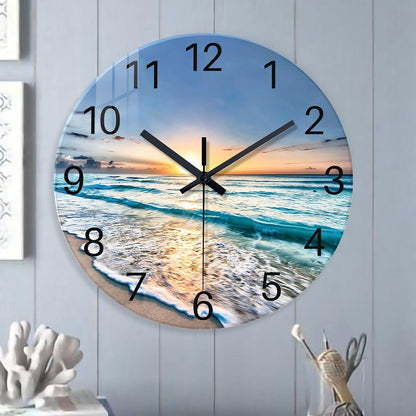 Modern Fashion Marble Texture Pattern 4mm Thickeneded Tempered Glass Wall Clock Living Room Bedroom Kitchen Home Decoration Wall Clock Silent Quartz Clock Holiday Gift 12 Inches 14 Inches 16inch (Without Battery)