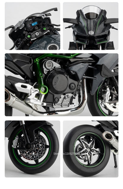 1:12 Kawasaki H2R BWM S1000RR Liga Motocicleta Brinquedos Diecast Carro em Miniatura Direção Roda Dianteira Moto Presente de Natal Crianças