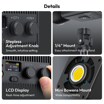 Ulanzi ML100Bi | ML100RGB Luz de Vídeo COB de 100W 2700K-6500K Bi-Color | Luz de Estúdio Fotográfico RGB 360° para Filmagem e Transmissão ao Vivo