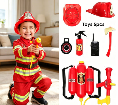 Kids Firefighter Halloween Cosplay Uniform Toys Children Sam Firemen Role Work Clothing Suit Boy Girl Performance Party Costumes