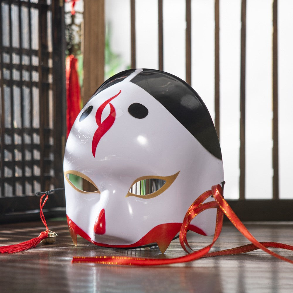 Half Face COS Ancient Style Red Makeup Awakening Headwear Face Mask Japanese Fox Halloween Mask