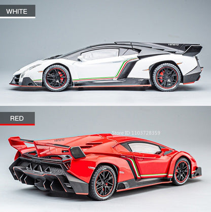 1:24 Countach LP500S VENENO Miniatura de Carro Esportivo Brinquedo Liga Fundida Luz e Som Puxar para Trás Portas Abertas Coleção Supercarro