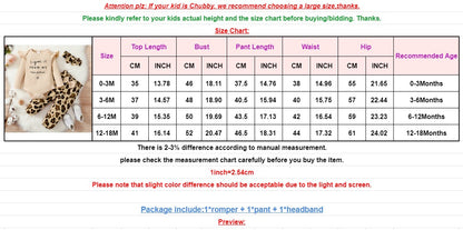 3PCS Newborn Baby Girl Clothes Set Long Sleeved Top+Leopard Pants+Headband Infant Spring Outfits for Toddler Girl 0-18 Months