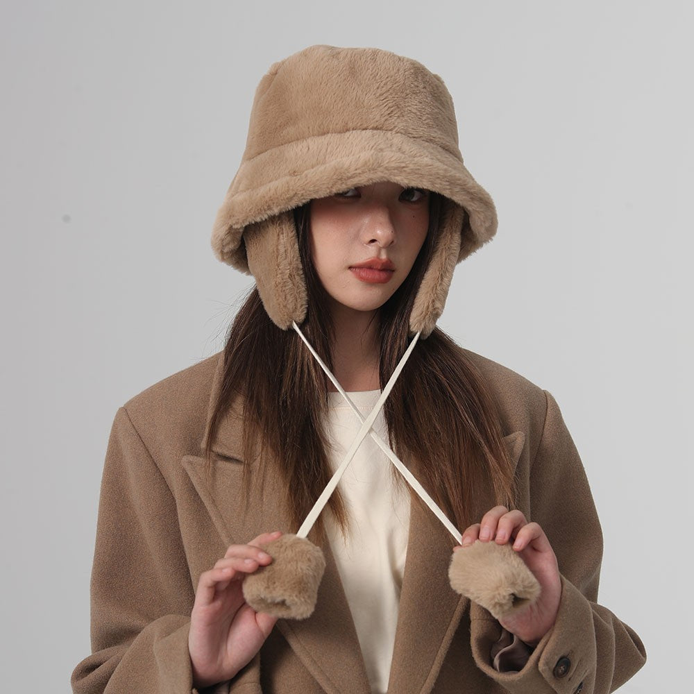 Bomber Winter warm bucket hat hats for women Golf cap Hiking hat fur hat Winter hat Barrel cap Cotton fabric Ear protection cap