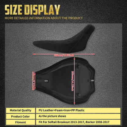 Assento Solo Dianteiro de Couro com Perfil Baixo e Costura em Diamante para Motocicleta Harley Softail Breakout FXBR Rocker FXCW 2008-2017