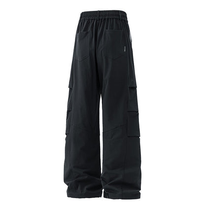 Calça Masculina de Pesca ao Ar Livre Sensação de Alta Qualidade Americana Pregueada Suspensa Casual Solta Longa Outono Calça Perna Larga Calça Reta