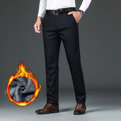 Flannel Thick Men's Casual Pants Navyblue Winter New Fleece Business Stretch Warm Plush Trousers Brand Slim Straight Male Pants