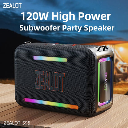 Caixa de Som Bluetooth Portátil à Prova D'água ZEALOT-S95, Boombox Sem Fio para Exterior, Subwoofer com Radiadores Passivos Triplos, Graves Profundos, 120W