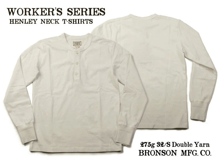 Bronson 350g Heavyweight L/S Henley Shirt Vintage Plain Base T-Shirt For Men