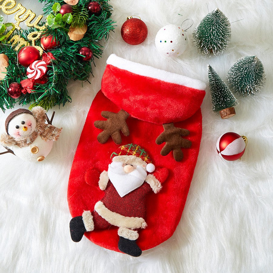 Roupas de Natal para Cães Outono e Inverno Flannel Gatos Cães Moletons Roupas para Animais de Estimação para Cães Pequenos e Médios Fantasia de Natal para Cães e Gatos