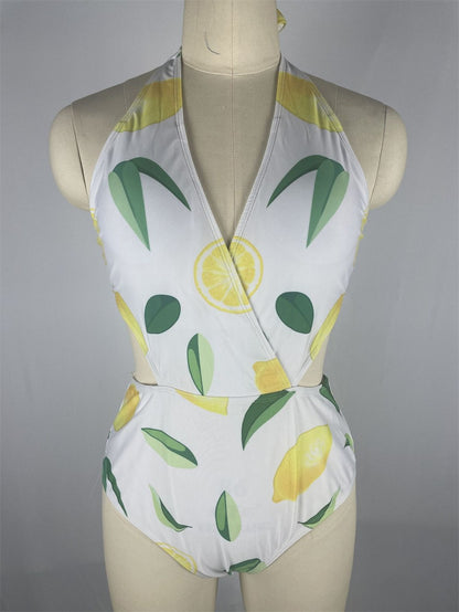 V-neck Halter Bikini Hollow Out Bandage Backless Monokini Vacation Swimwears Women Swimsuit Brazilian Beach Outfit Bathing Suits