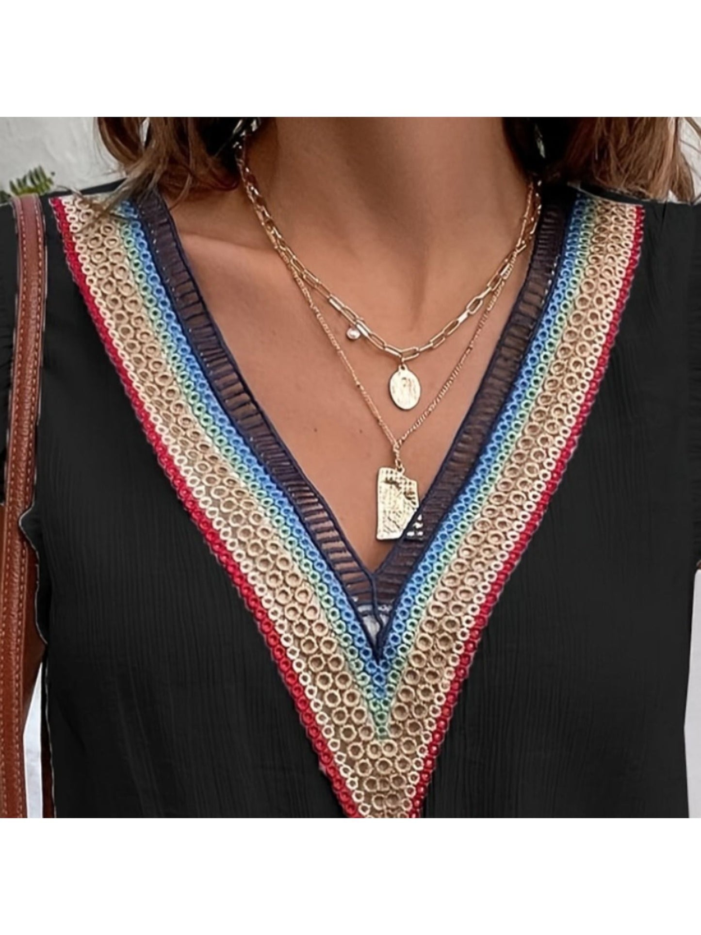 New Women's FashionWomen's V-neck Lace Pleated Sleeves Fashionable Casual Shirt Tops Ladies Casual Commuting Shirt