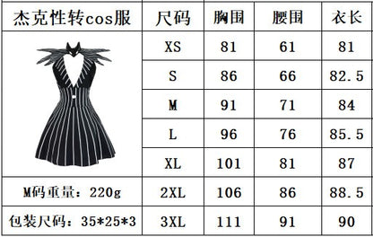Anime Jack Skellington Cosplay Costume Christmas Night Outfit Black Stripe Dress For Woman Halloween Party Fancy Demon Clothes