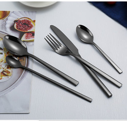 Conjunto de Talheres Ocidentais Pretos para Jantar 6 Peças Conjunto de Talheres de Aço Inoxidável Faca Garfo Colher de Chá de Gelo Conjunto Clássico de Talheres para Festa
