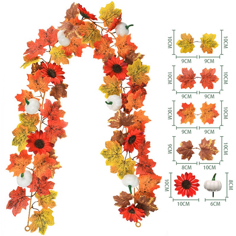 Halloween Artificial Vines Red Black Autumn Maple Leaves Fake Garland For Home Christmas Thanksgiving Party Fireplace Fall Decor
