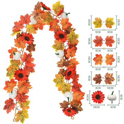 Halloween Artificial Vines Red Black Autumn Maple Leaves Fake Garland For Home Christmas Thanksgiving Party Fireplace Fall Decor