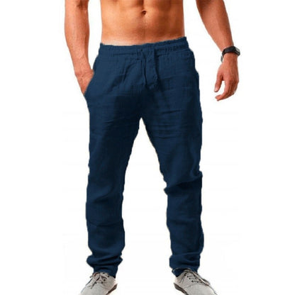Calça Masculina de Algodão e Linho Masculina Outono Nova Respirável Cor Sólida Calça de Linho Fitness Streetwear P-3G