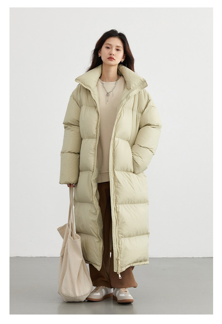 CHIC VEN Women Down Coats Loose Thick Stand-up Collar New Long Thick Down Jacket 80 White Duck Down Female Outerwear Winter 2024