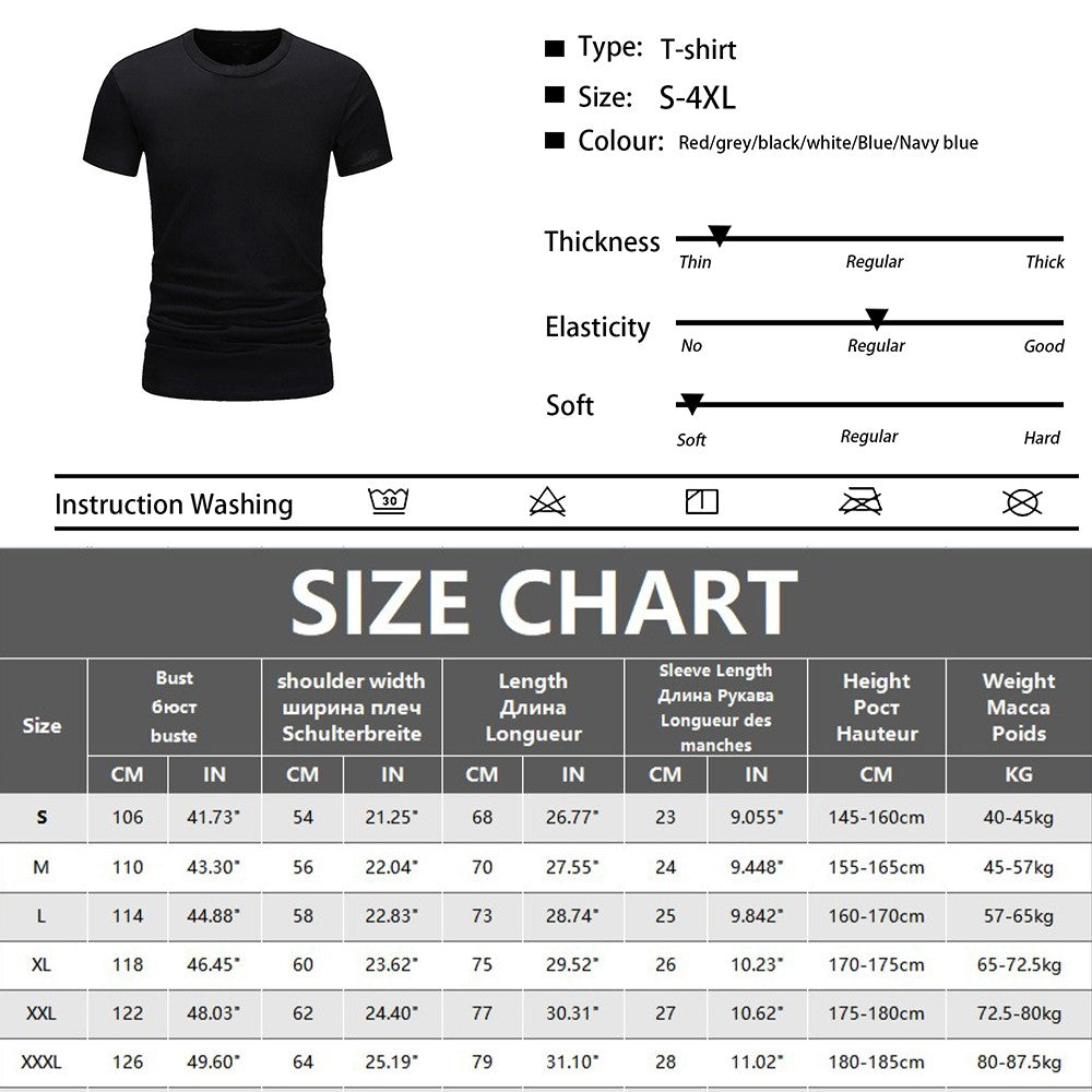 Summer Men's Cotton T-shirt Fashion Slim Black Short Sleeved Comfortable Casual Round Neck T-shirts Top Men's Clothing