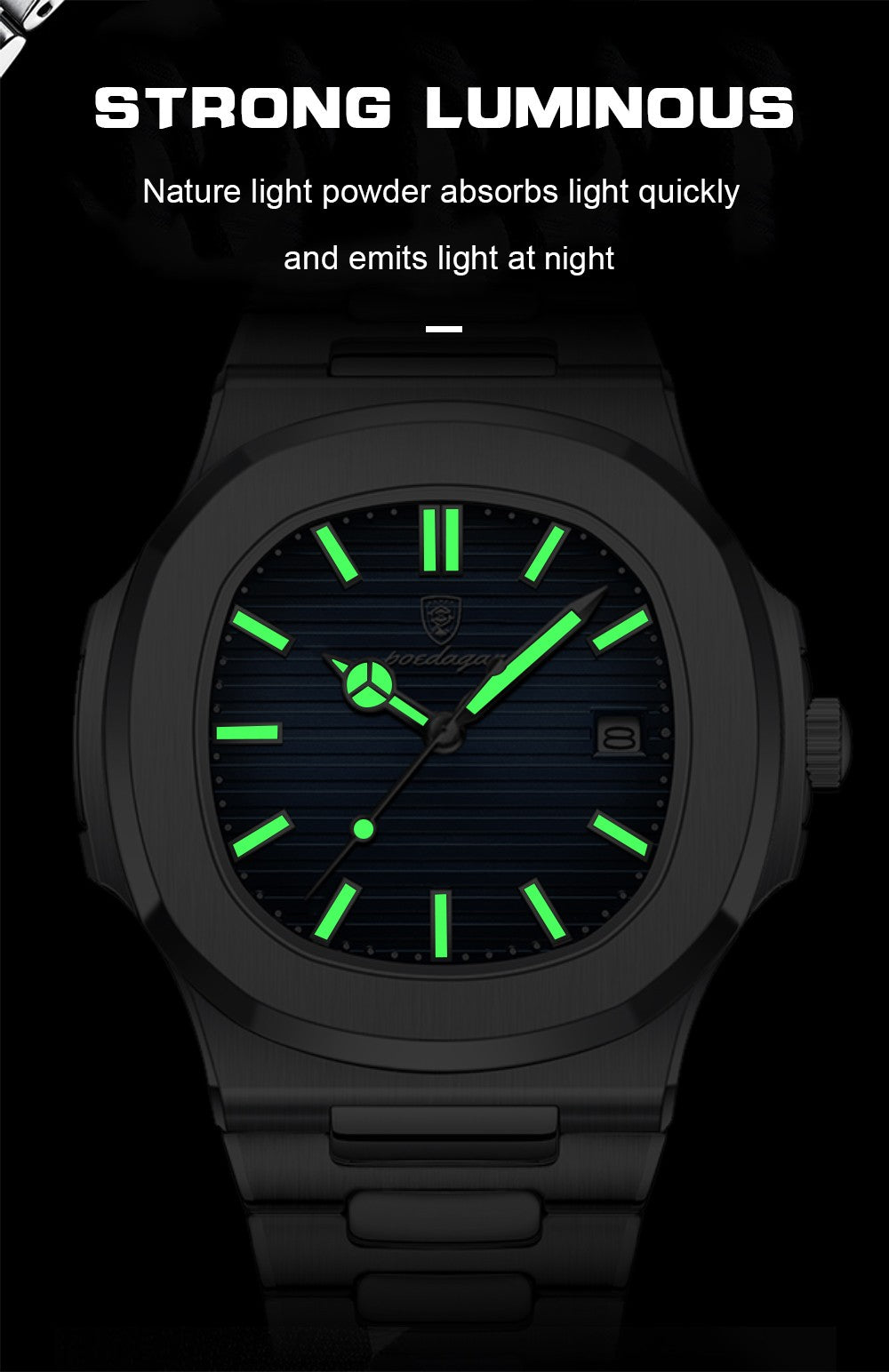 Relógio Masculino de Luxo POEDAGAR 50 ATM À Prova D'água Relógio Masculino Luminoso Data Aço Inoxidável Quadrado Quartzo Relógios Masculinos reloj hombre