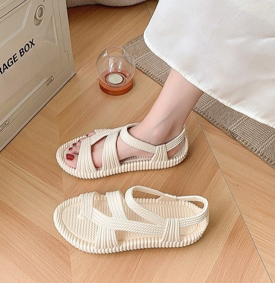 Men's Beach Sandals Summer Vacation EVA Non-Slip Straw Sandals Fashion Couple Flip Flops Soft Outdoor Breathable Casual Shoes