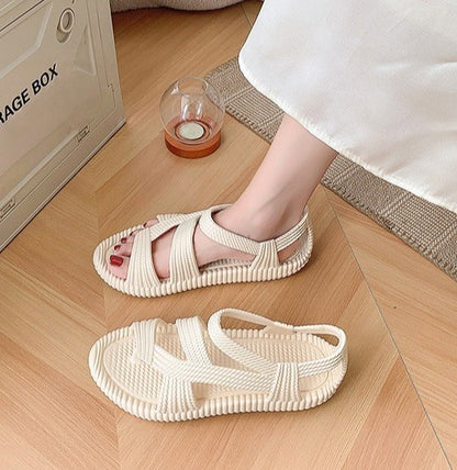 Men's Beach Sandals Summer Vacation EVA Non-Slip Straw Sandals Fashion Couple Flip Flops Soft Outdoor Breathable Casual Shoes