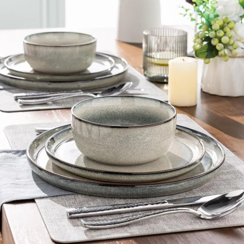 Ceramic Tableware Set for 4, 12-piece Ceramic Plate and Bowl Set, Scratch-resistant Tableware, Dishwasher-safe