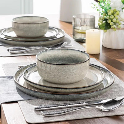 Ceramic Tableware Set for 4, 12-piece Ceramic Plate and Bowl Set, Scratch-resistant Tableware, Dishwasher-safe