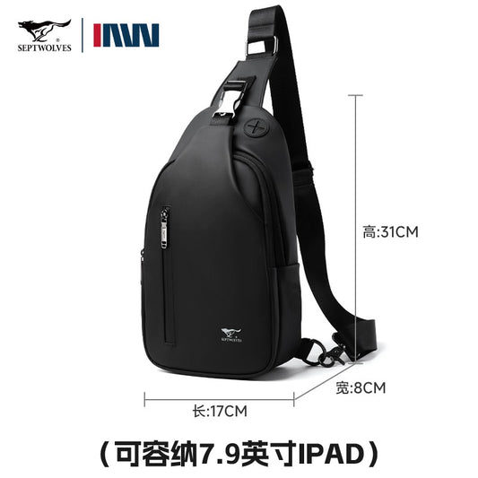 Septwolves Business Thin Printed Leather Crossbody Sling Bag Man Fashion Casual Travel Monogram Print Fabric iPad Shoulder Bag