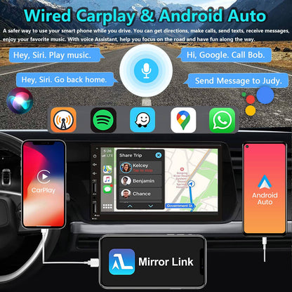 Leadfan 7 polegadas Tela Touchscreen Som Automotivo 2 Din CarPlay Android Auto Player de Vídeo para Carro com Câmera de Painel e Câmera de Ré BT FM 2USB
