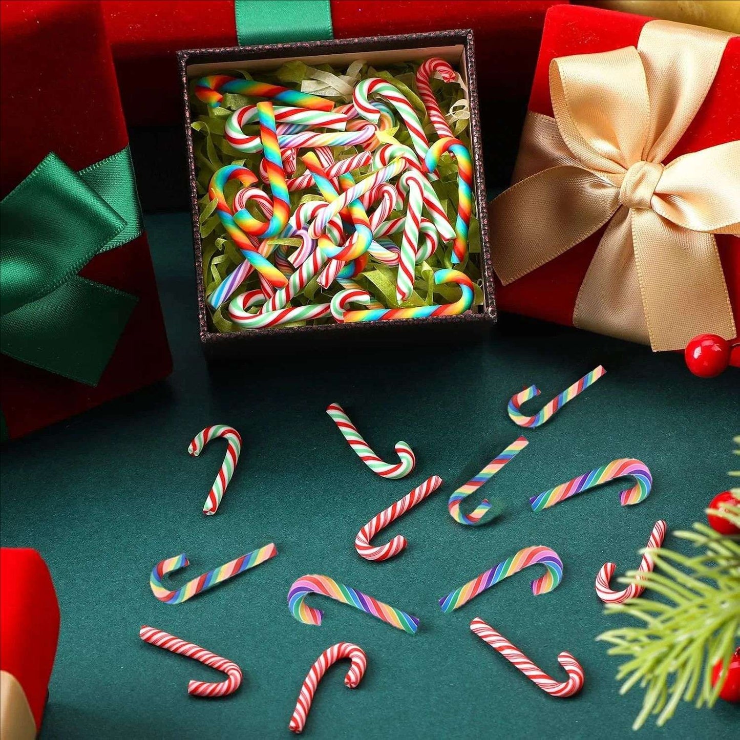 10/30/50Pcs Mini Candy Cane Christmas Decoration Red White Resin Candy DIY Crafts Xmas Pendant Navidad Home Decor 2026 New Year