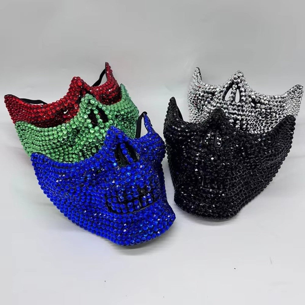 Gothic Handcrafted Half-Face Masquerade Mask Sparkling Punk Rock Style Rhinestone Mask Horror Style Full Diamond Mask Unisex