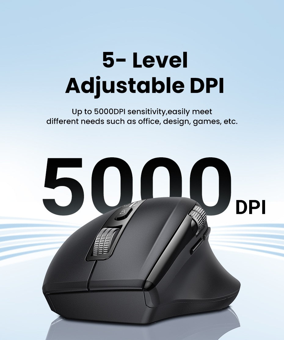 Mouse sem fio UGREEN de rolagem ultrarrápida Bluetooth 5.4 2.4G Ergonômico 5000DPI para MacBook Tablet Laptops Computadores PC