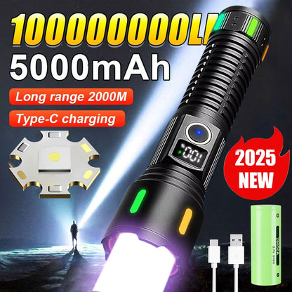 60000000LM Most Powerful Led Flashlight 3500M Long Range Torch High Power Led Flashlights Rechargeable Strong Tactical Lantern