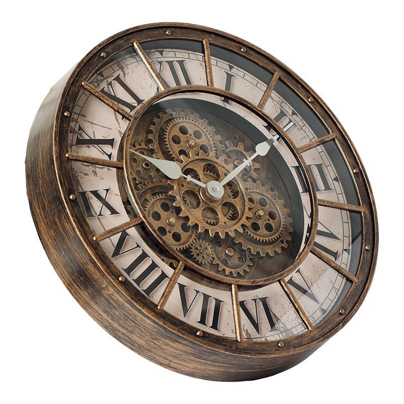 Round Gear Wall Clock Handicraft Clock Wall Wholesale Retro Light Luxury Custom Clock Watch