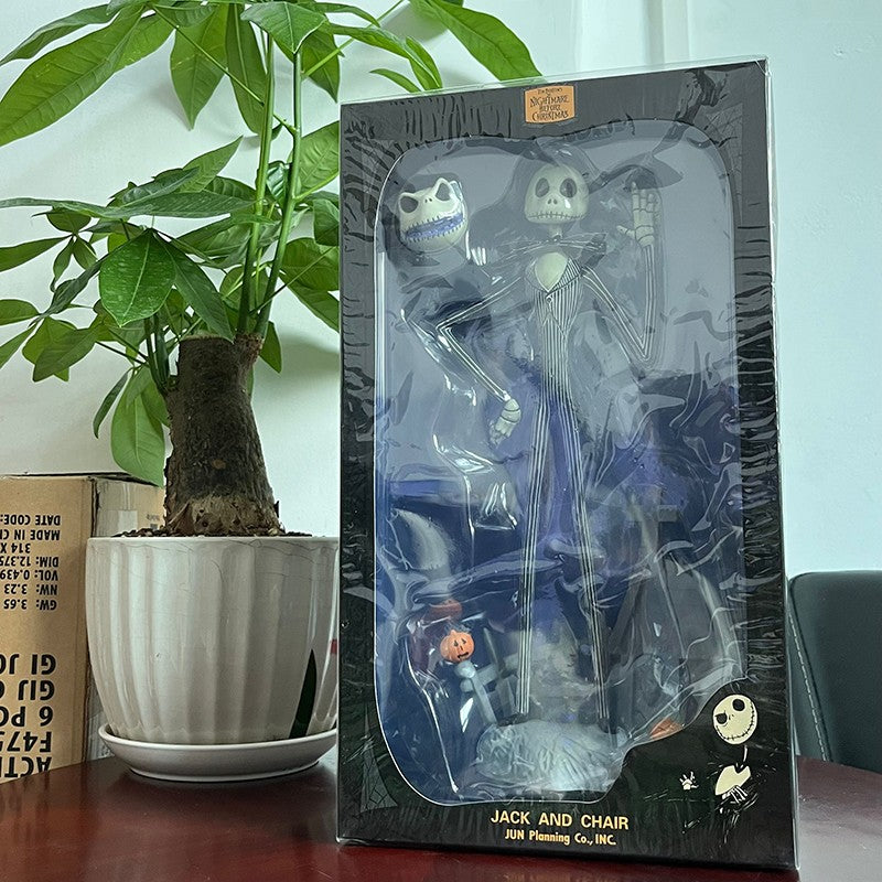 O Pesadelo Antes do Natal Jack Skellington Action Figure 12 Rostos Jack Jack Cadeira Versão Especial Modelo de Brinquedo Presente de Halloween