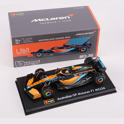 Burago 1:43 2022 McLaren MCL36 F1 Carro de Corrida N.º 3 N.º 4 Modelo de Carro em Liga