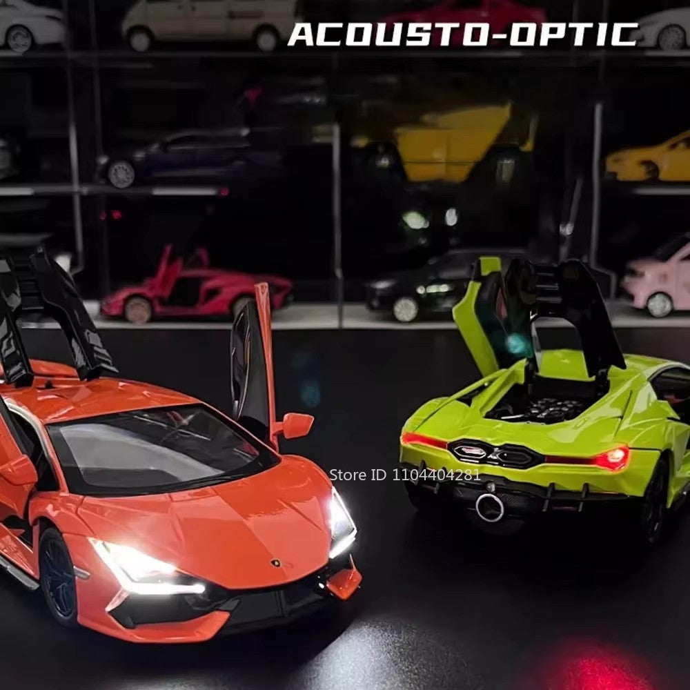 1:24 Lambor Revuelto Bolide Alloy Diecast Cars Model Toys with Sound Light Pull Back Doors Opened Miniature Sports Car Boy Gifts