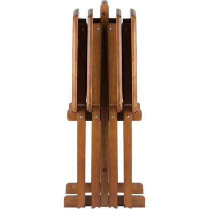 24" W x 12" D Transitional Oversized Solid Wood Snack Table Set with Storage Stand, Curved Sides, Rounded Corners, X-Frame Base