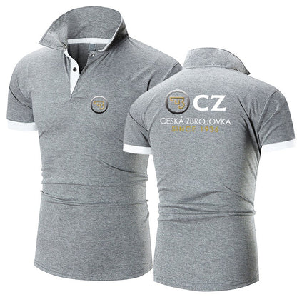 CZ Ceska Zbrojovka 2023 Masculina Nova Moda Verão Imperdível Camisa Polo de Algodão Respirável Casual Cor Sólida Slim Fit Roupa Top
