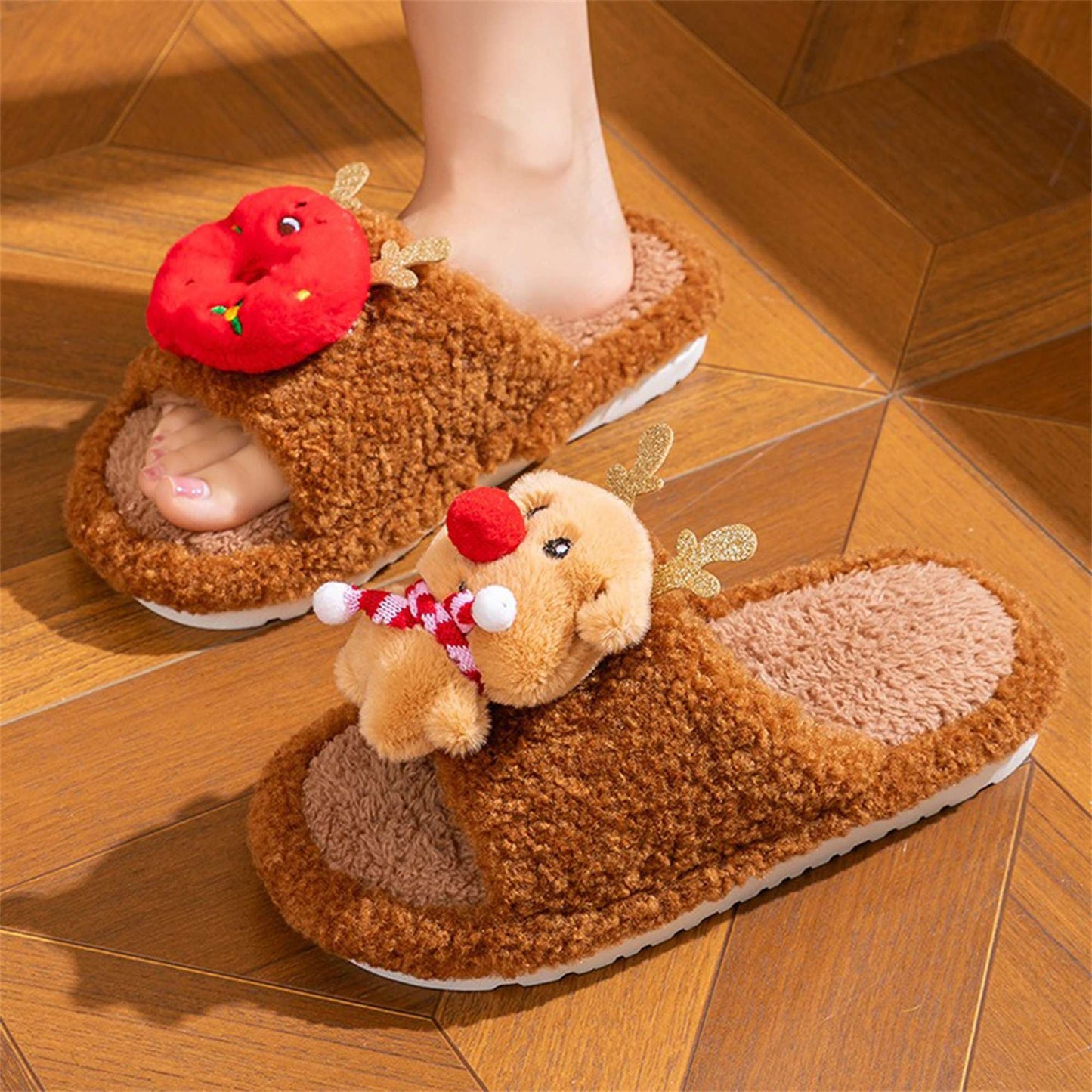 Women s Cozy Christmas Slippers with Cute 3D Cartoon Doll Design Soft Fuzzy Material and Anti-Slip Sole for Indoor Use