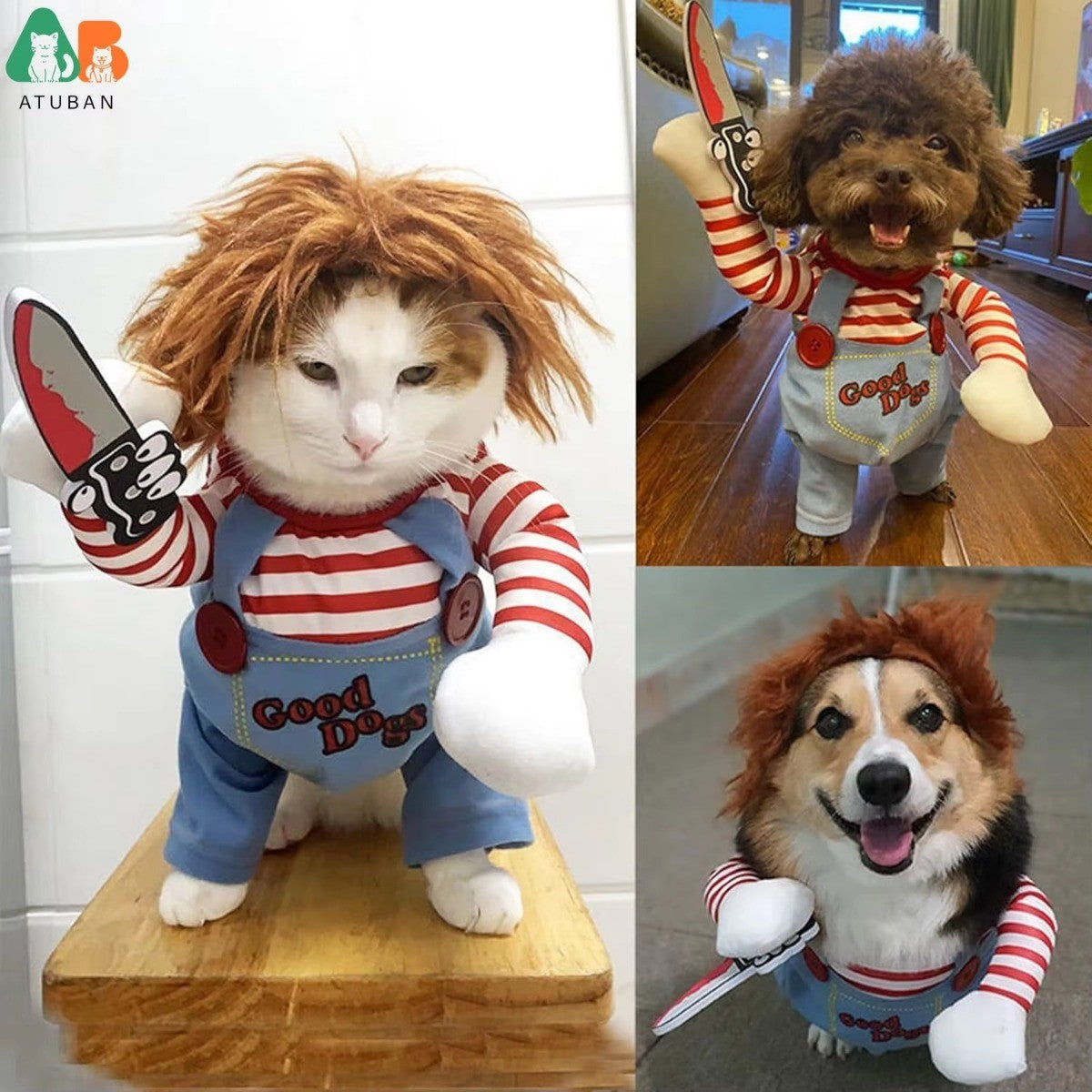 Fantasia para Cães Pet Deadly Dog, Fantasia Fofa de Cosplay para Cães Halloween Natal Roupa Divertida para Cães Fantasia de Festa para Cães Pequenos Médios Grandes