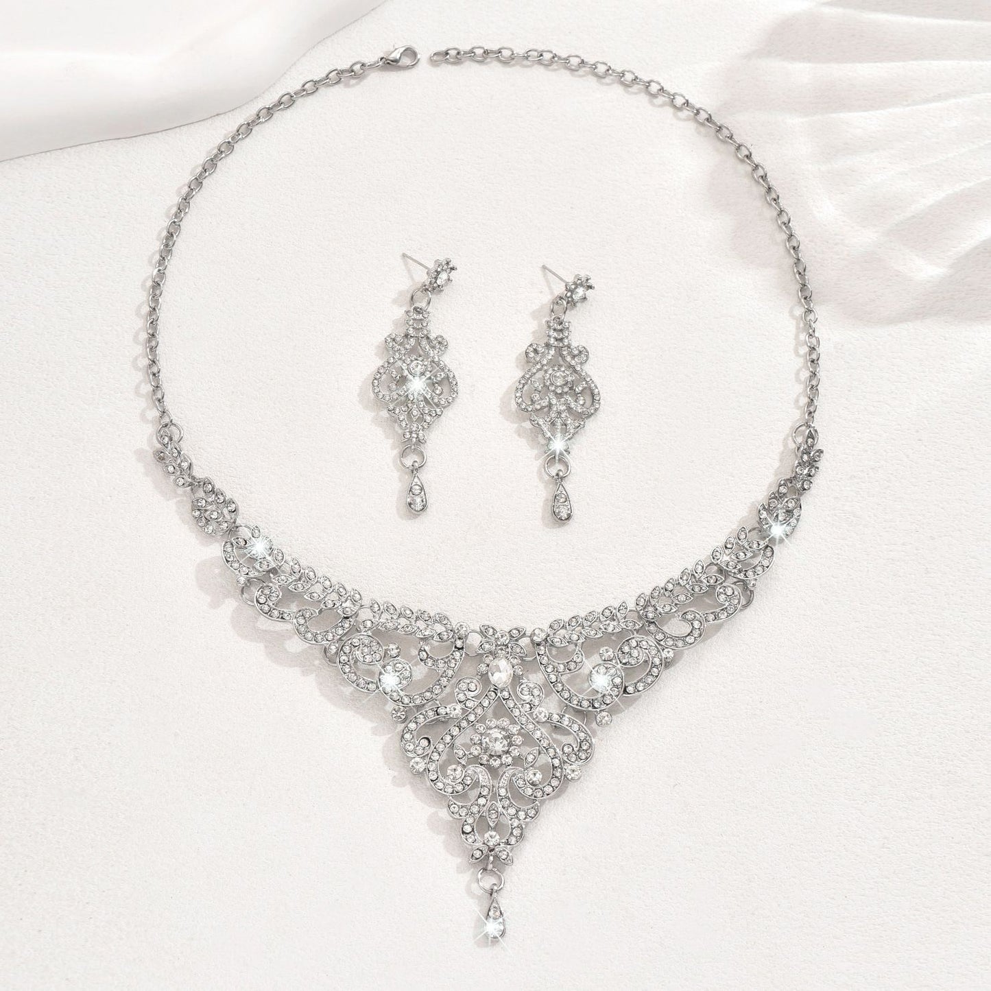 Conjunto de joias estilo palaciano com design sofisticado, joias femininas de luxo com strass incrustados