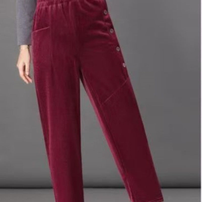Casual Winter Thin & Thick Fleece Harem Pants Office Lady Solid Elegant Trousers Slim Women's Pants Retro Vintage Casual Pants