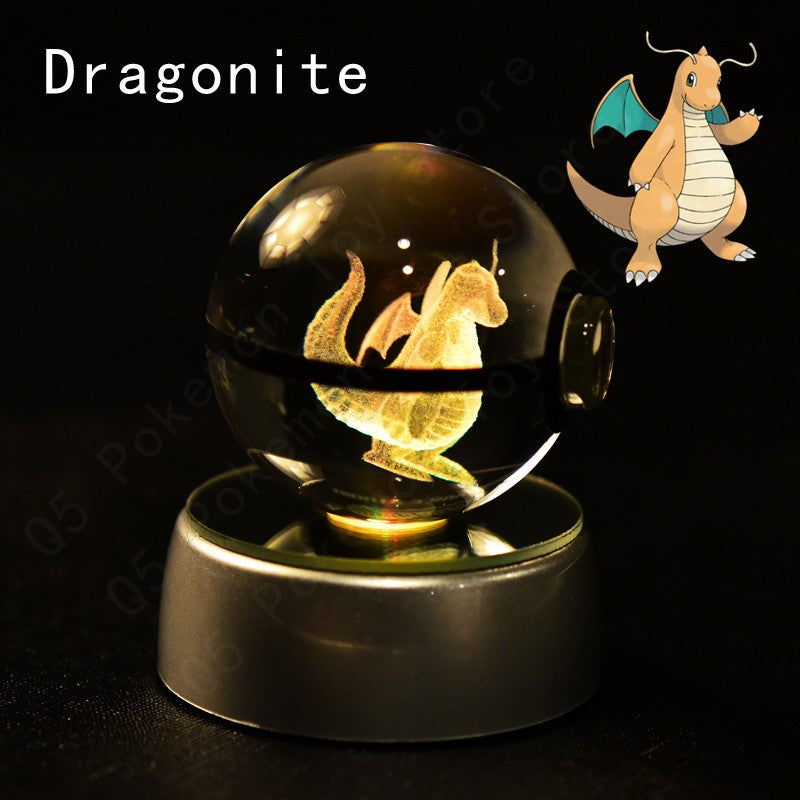 Pokemon Crystal Ball 3D Pikachu Mewtwo Mew Gengar Night Light Lamp Base Pokeball Crystal Pokemon Glass Ball Figure Presente de Aniversário