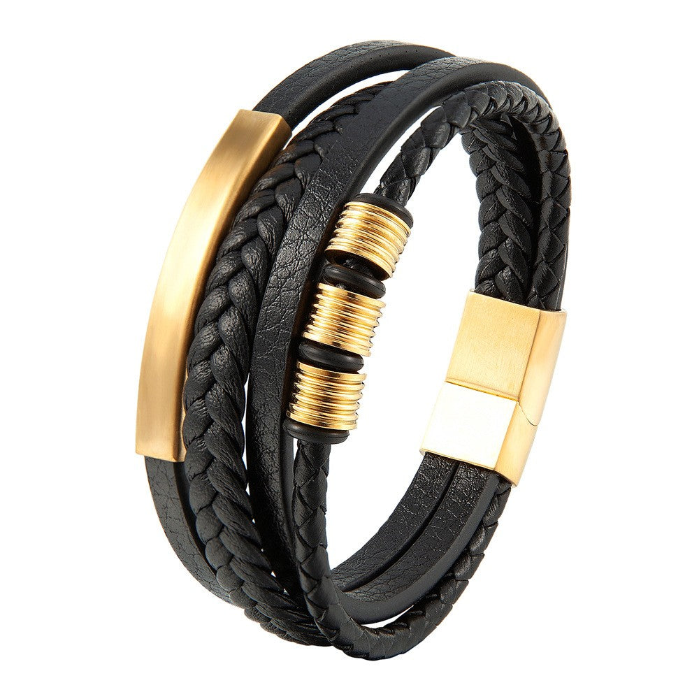 Pulseira de corda trançada charmosa para homens, fecho magnético de aço inoxidável, pulseiras e braceletes de couro legítimo, joias masculinas e femininas
