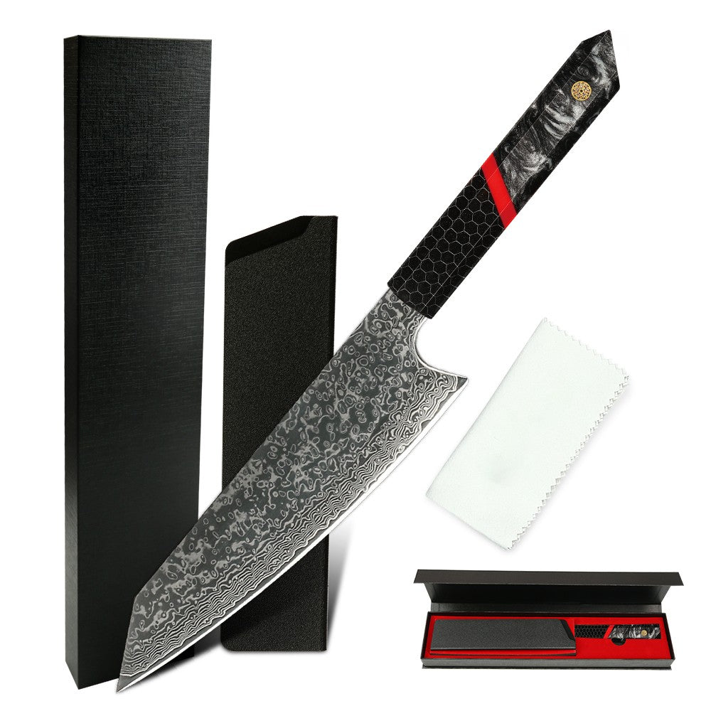 Professional Japanese Kitchen kiritsuke Knife 67-layer Damascus Steel Custom 8 inch Chef Knife with multicolour Resin Handle